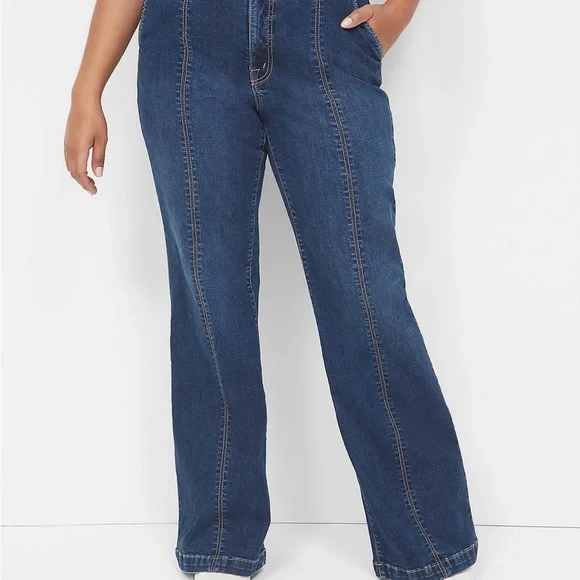 Women's Blue Wide-Leg Jeans - Picture 12 of 14